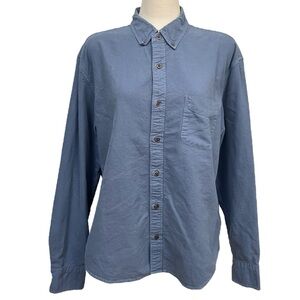 J. Crew Factory Slim Untucked Garment Dyed Blue Button Front Shirt Men's XL